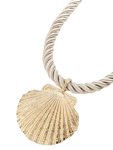 Gold Plated Seashell Element Short Statement Necklace, Simple Style Clavicle Chain With Fan-Shaped Shell Pendant For Personalized And Exaggerated Vacation Style | Amazon (US)