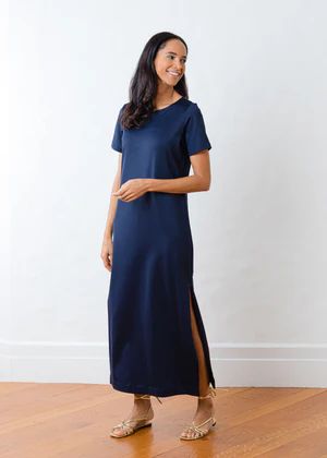 Devon Dress in Double Jersey (Navy) | Dudley Stephens