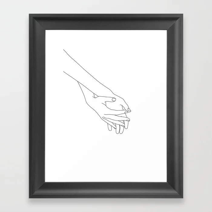 Hands line drawing illustration - Kathy Framed Art Print | Society6