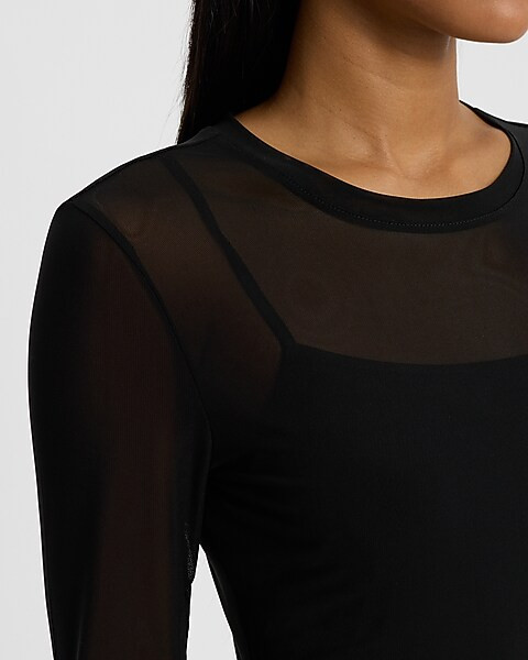 Mesh Crew Neck Long Sleeve Maxi Dress | Express