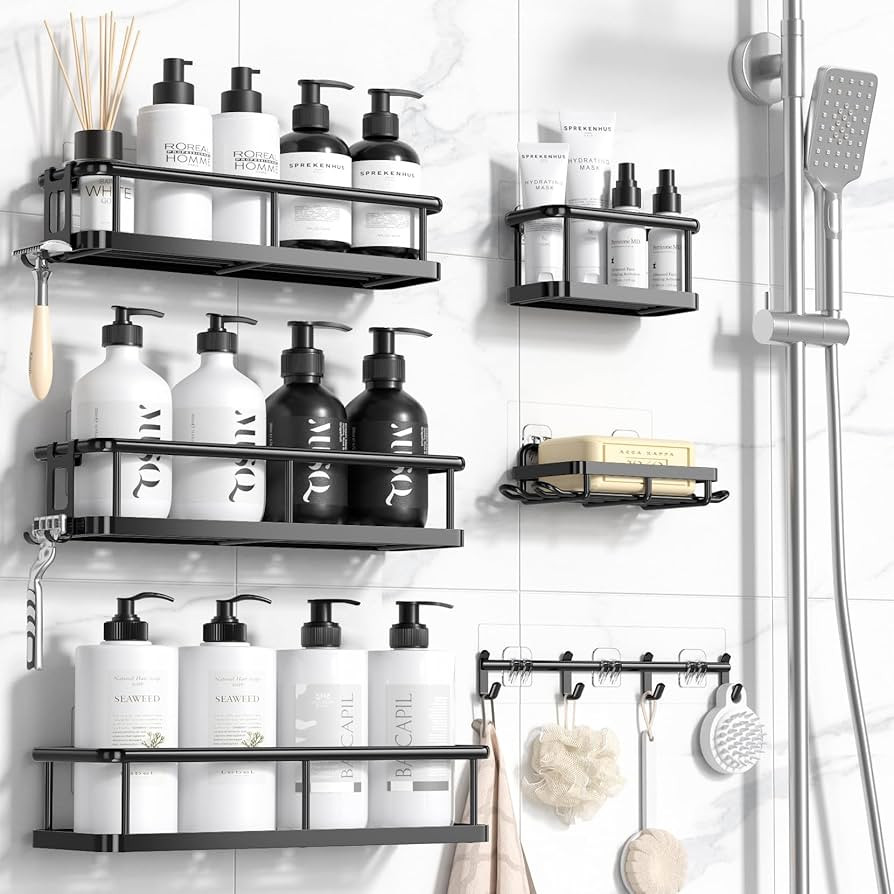 YASONIC Shower Caddy, 6 Pack Large Capacity Shower Organizer with Soap Holder and 12 Hooks, Rustp... | Amazon (US)