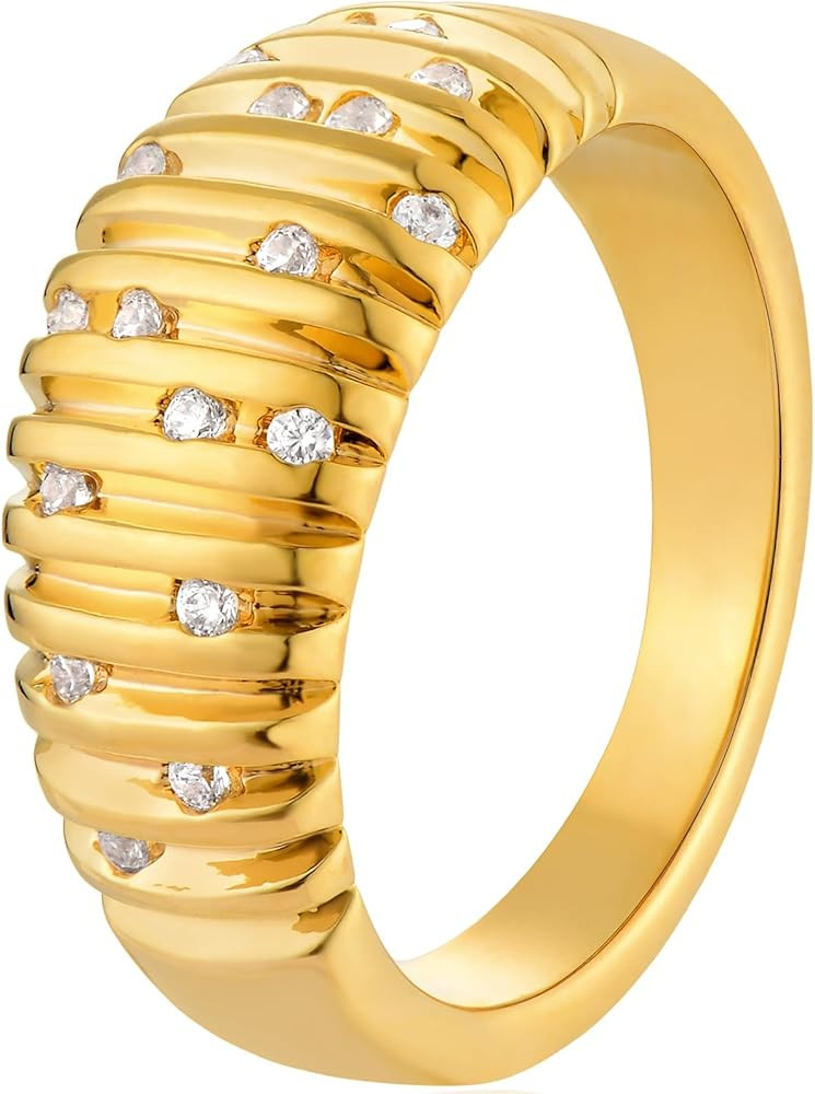 BENEIGE Gold Rings for Women Non Tarnish 14K Gold Plated Chunky Gold Rings with Cubic Zirconia Da... | Amazon (US)