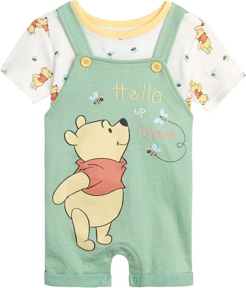 Disney Baby Boys' Overall Short Set, 2-Piece Mickey Mouse & Winnie The Pooh Shortall Romper T-Shi... | Amazon (US)