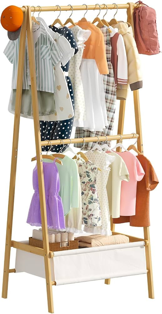 Kid Dress Up Rack - Clothing Rack with Storage Box, Dress Up Storage, Small Foldable Bamboo Garme... | Amazon (US)