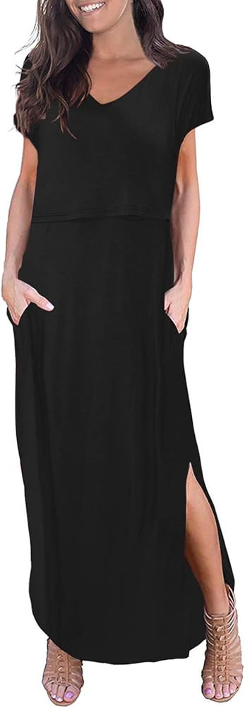 Women's Maternity Nursing Dresses Split Long Dress for Breastfeeding | Amazon (US)