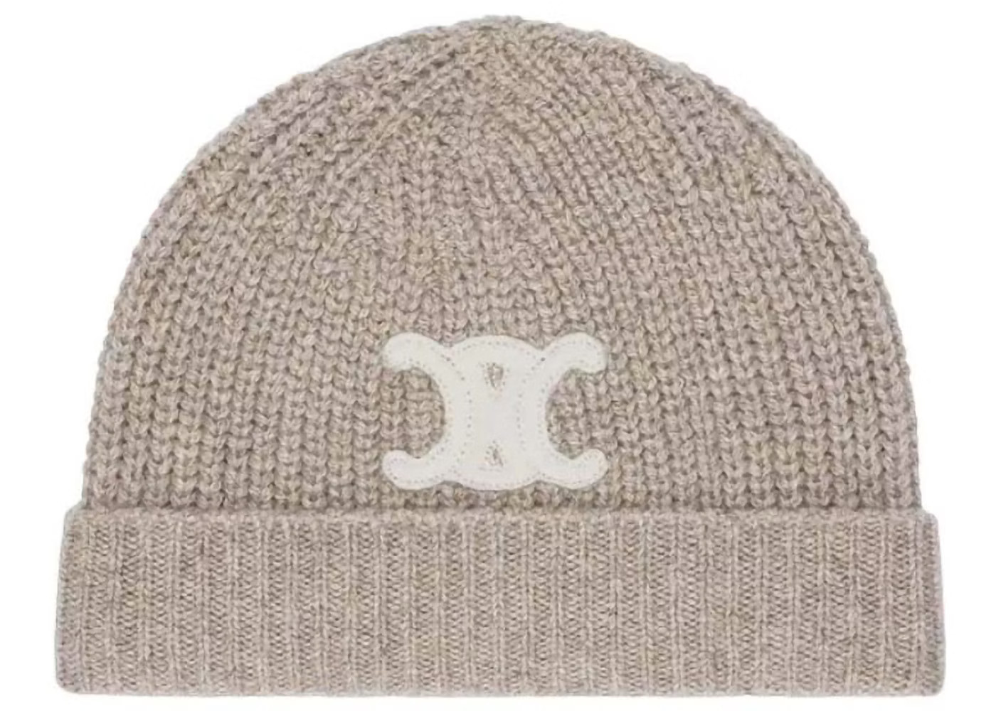 Women's Celine Cashmere Embroidered Triomphe Beanie in Beige/White | StockX