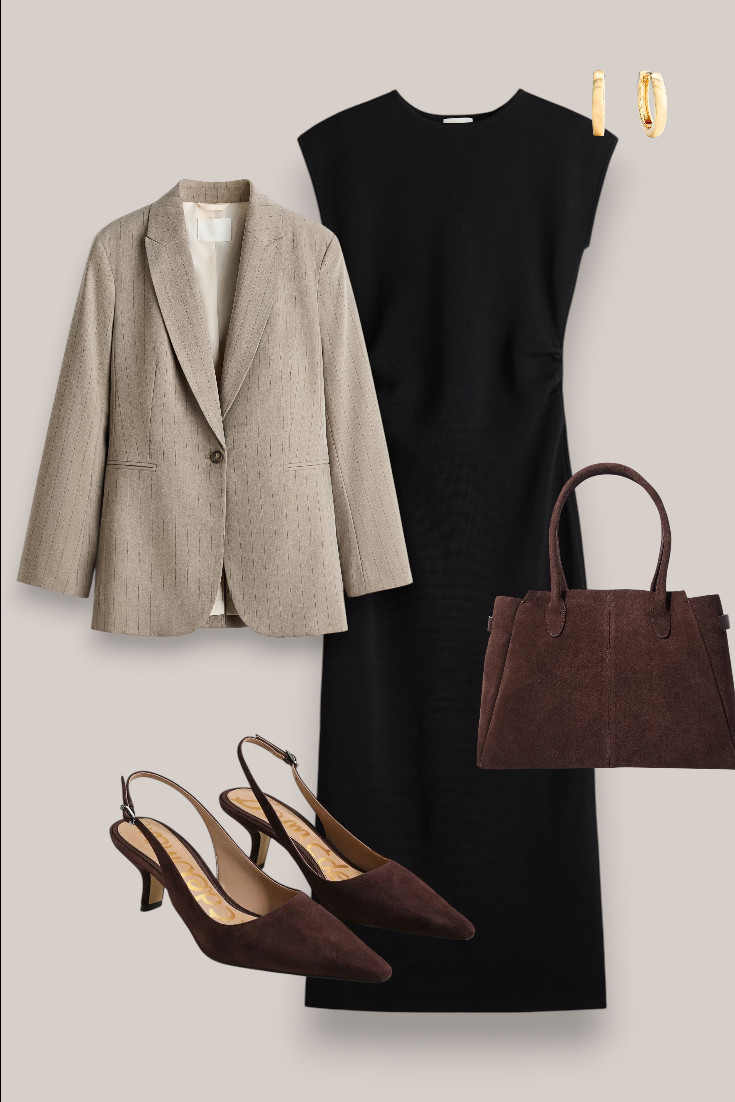 A simple black dress is one of those pieces you can style endlessly. I love it for fall with a neutral blazer, chocolate suede slingbacks and matching bag—classic, flattering and an easy option for dinner or a smarter occasion. 

 #LTKautumn #LTKdatenight #LTKworkwear