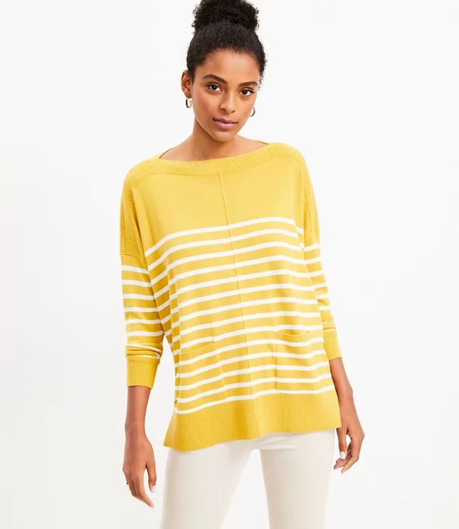Striped Boatneck Pocket Poncho Sweater | LOFT