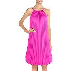 Ellames Women's Summer Spaghetti Strap Pleated Casual Swing Midi Dress with Belt | Amazon (US)