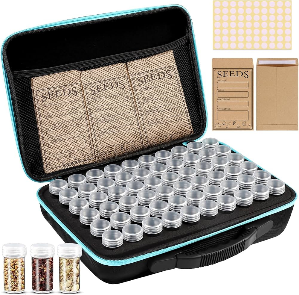 60 Slots Seed Storage Organizer with 20 Seed Envelopes, Sturdy Seed Organizer Storage Box with Zi... | Amazon (US)
