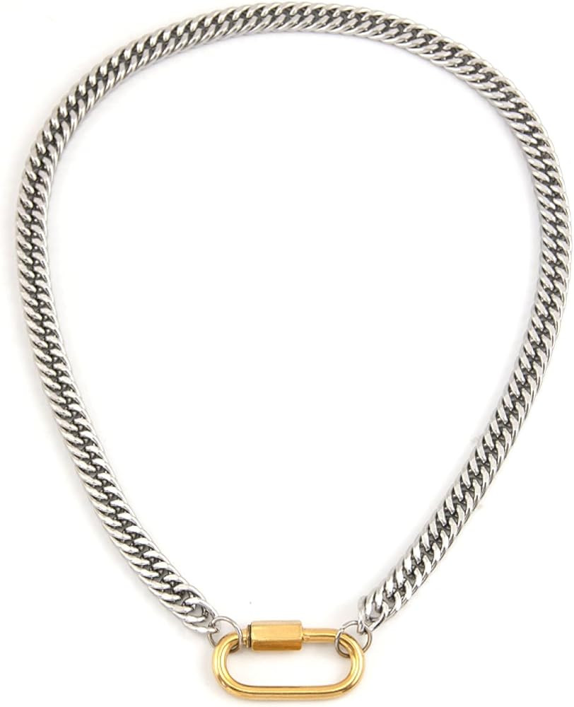 Women's necklace jewelry Men's and Women's Carabiner Zipper Thick Choker Heavy Chain Gold Jewelry... | Amazon (US)