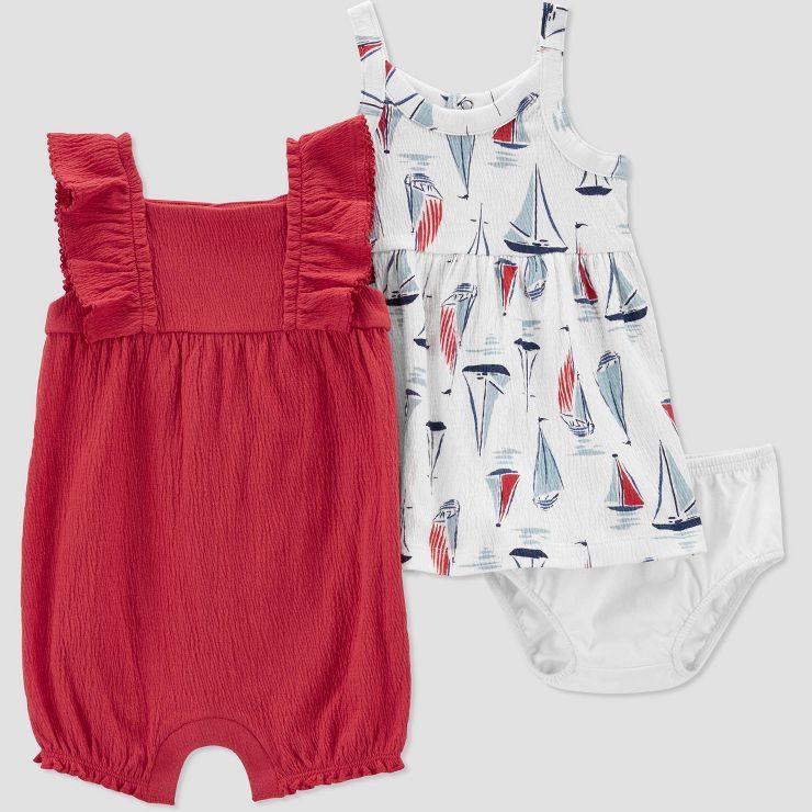 Carter's Just One You®️ Baby Girls' Sailboat Romper - Red/White | Target