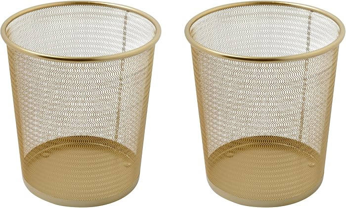 Martha Stewart Ryder Set of 2 Gold Mesh Metal Trash Cans, 4.5 Gallon Wastebaskets for Office | Amazon (US)