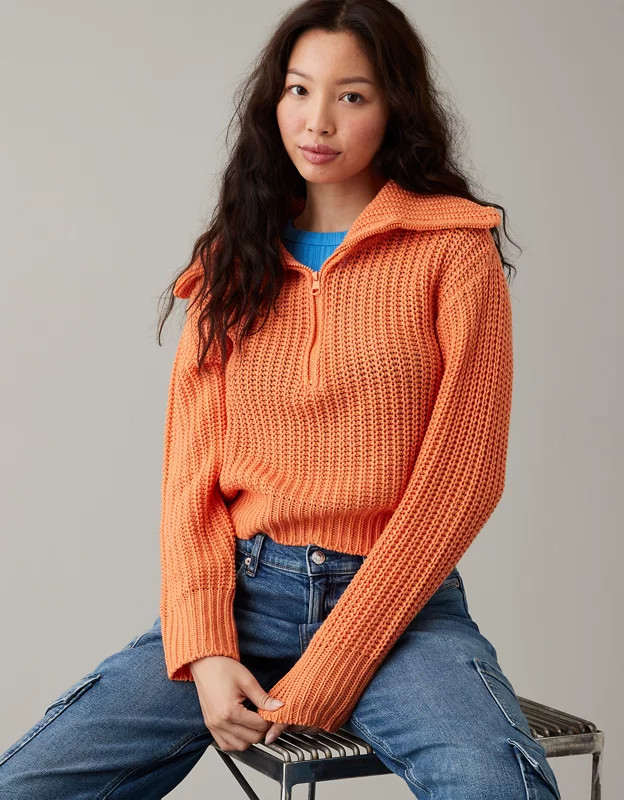 AE Quarter-Zip Collared Sweater | American Eagle Outfitters (US & CA)