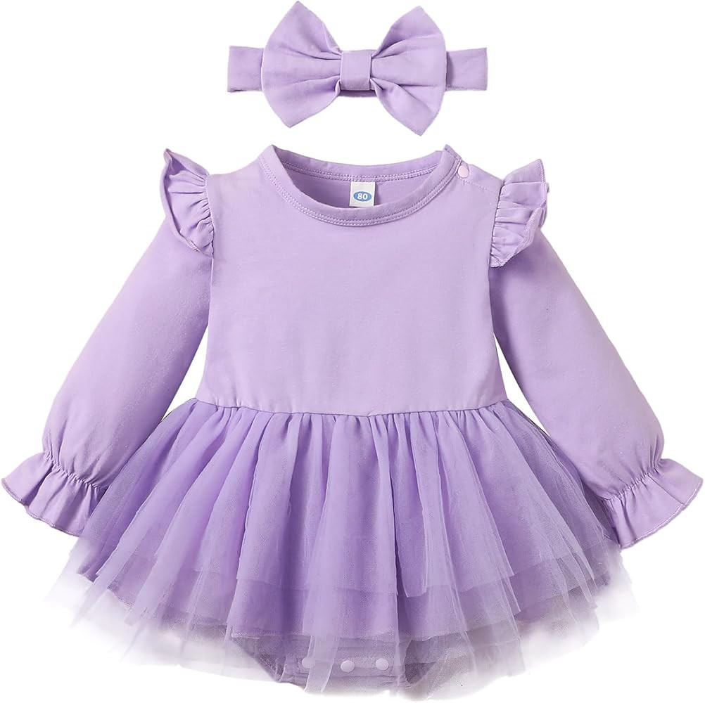 Magic Park 0-18M Infant Bodysuit Tutu Dress Baby Girl Romper Dress Toddler Solid Color Tulle Skir... | Amazon (US)