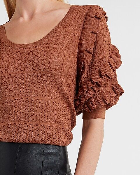 Open Stitch Ruffle Sleeve Sweater | Express