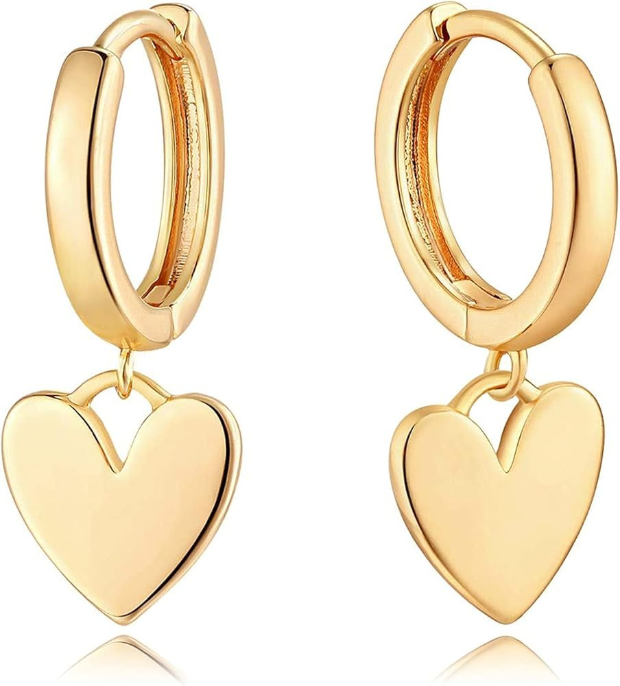 WEARON Gold Huggie Hoop Earrings for Women 14k Gold Plated Small Charm Drop Dangle Earrings Hypoa... | Amazon (US)