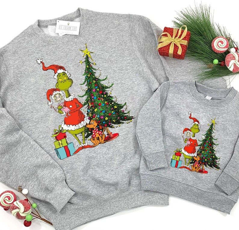 The Grinch Christmas Crewneck Sweatshirt Santa Claus Kid - Etsy | Etsy (US)