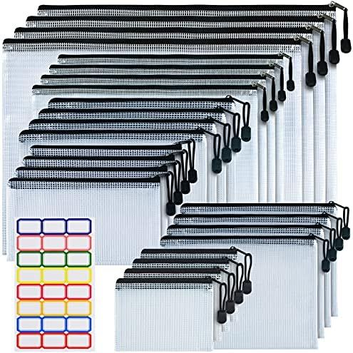 Mesh Zipper Pouches, 24PCS Multisize Plastic Zipper File Folders, Waterproof Zipper File Bags Docume | Amazon (US)