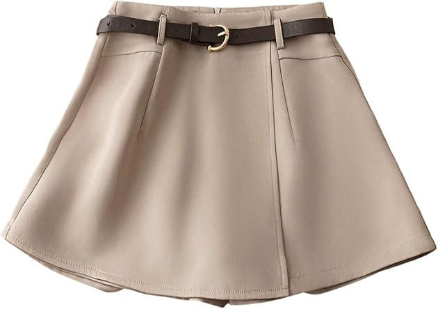 MakeMeChic Women's Belted Wide Leg Shorts Zip Back Summer Office Elegant Old Money Skorts | Amazon (US)