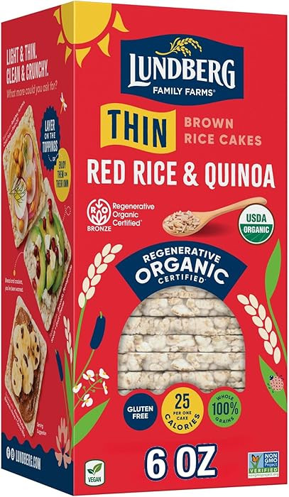 Lundberg Organic Thin Stackers, Red Rice & Quinoa, Salt-Free, Thin Multigrain Rice Cakes, Gluten-... | Amazon (US)