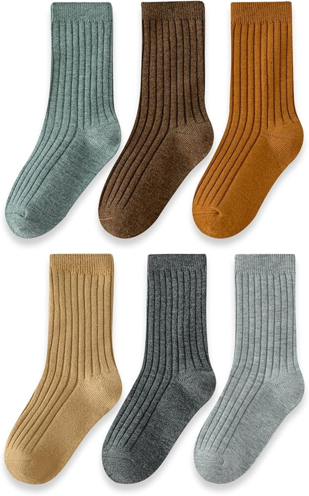 Kids Wool Hiking Socks for Toddler Boys Girls Warm Thermal Cozy Crew Boot Socks 6 Pack | Amazon (US)