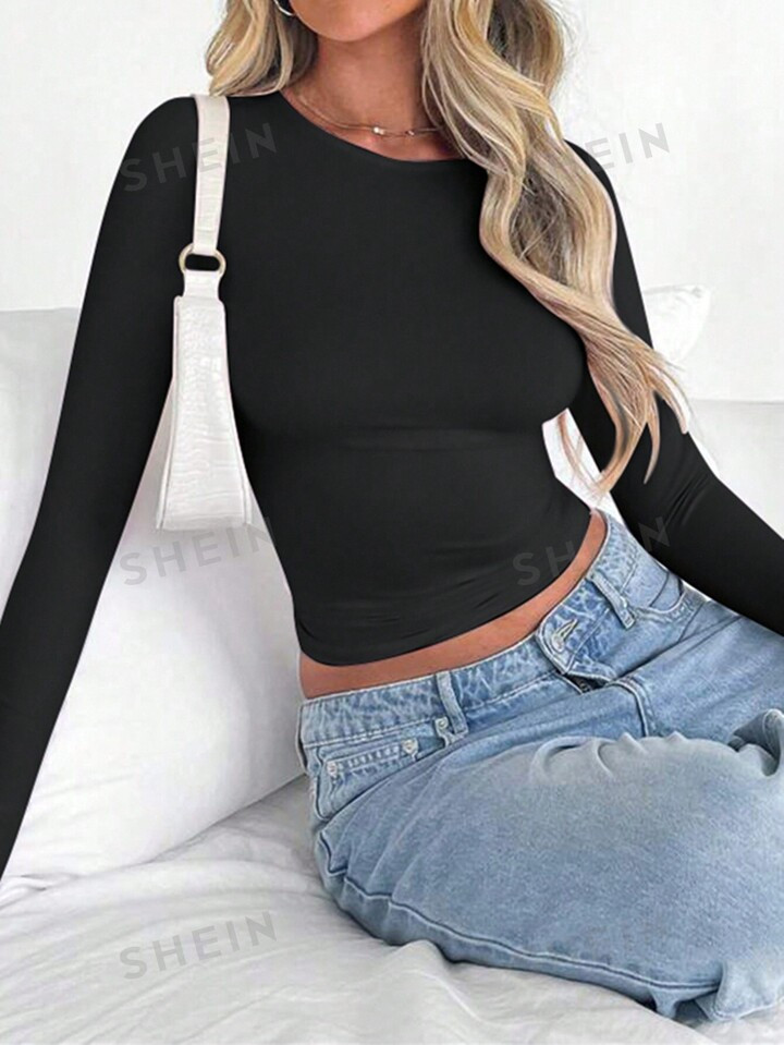 SHEIN EZwear Women's Solid Cropped T-Shirt | SHEIN