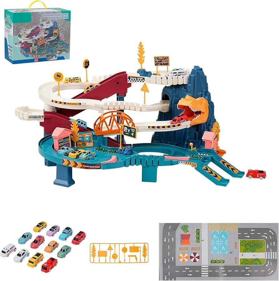 Toy Car Ramp Track, Climbing Hills Railcar Colorful Vehicles Construction Play Set with 12 Mini R... | Amazon (US)