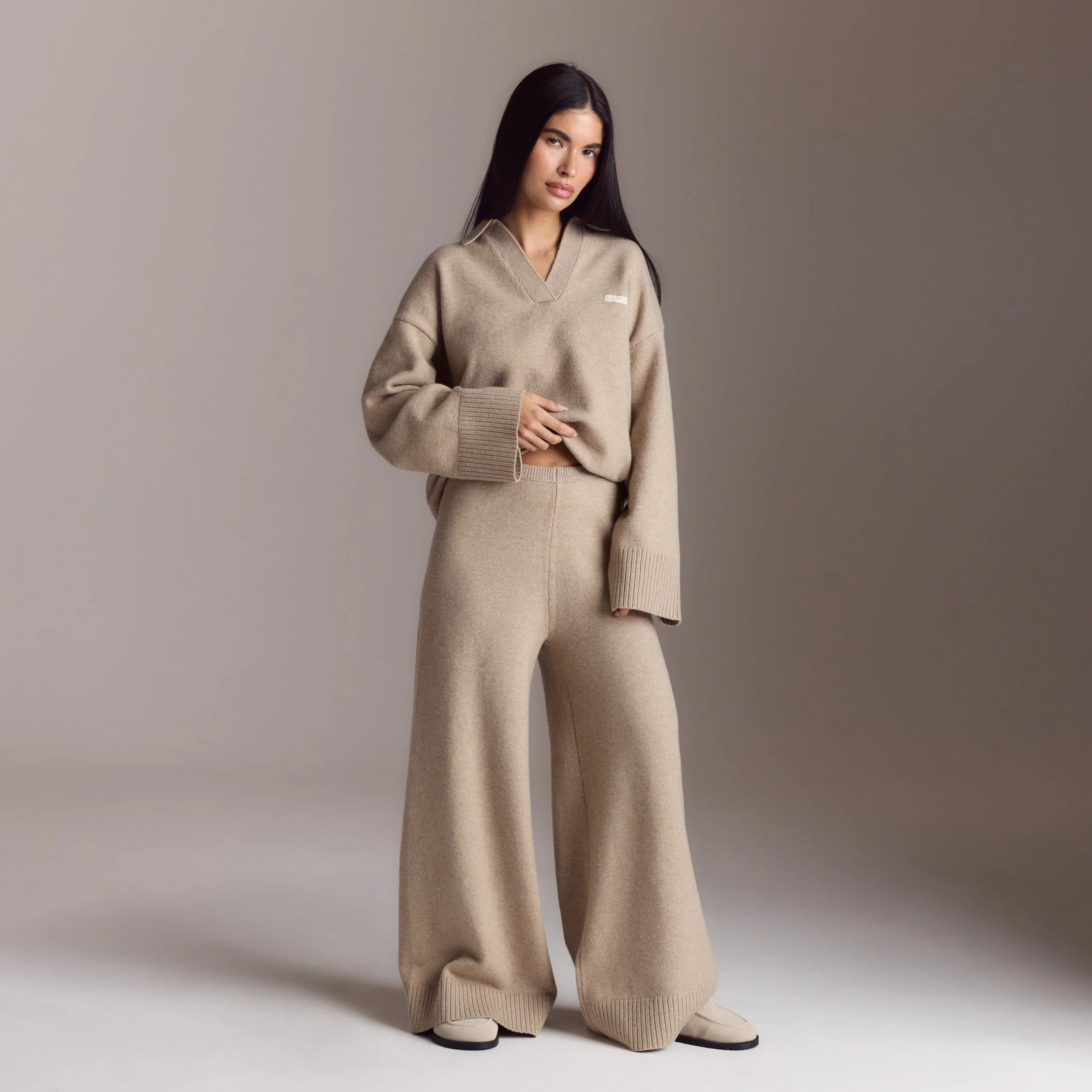 Ribbed Hem Knitted Trousers - Mink | Lounge (UK)