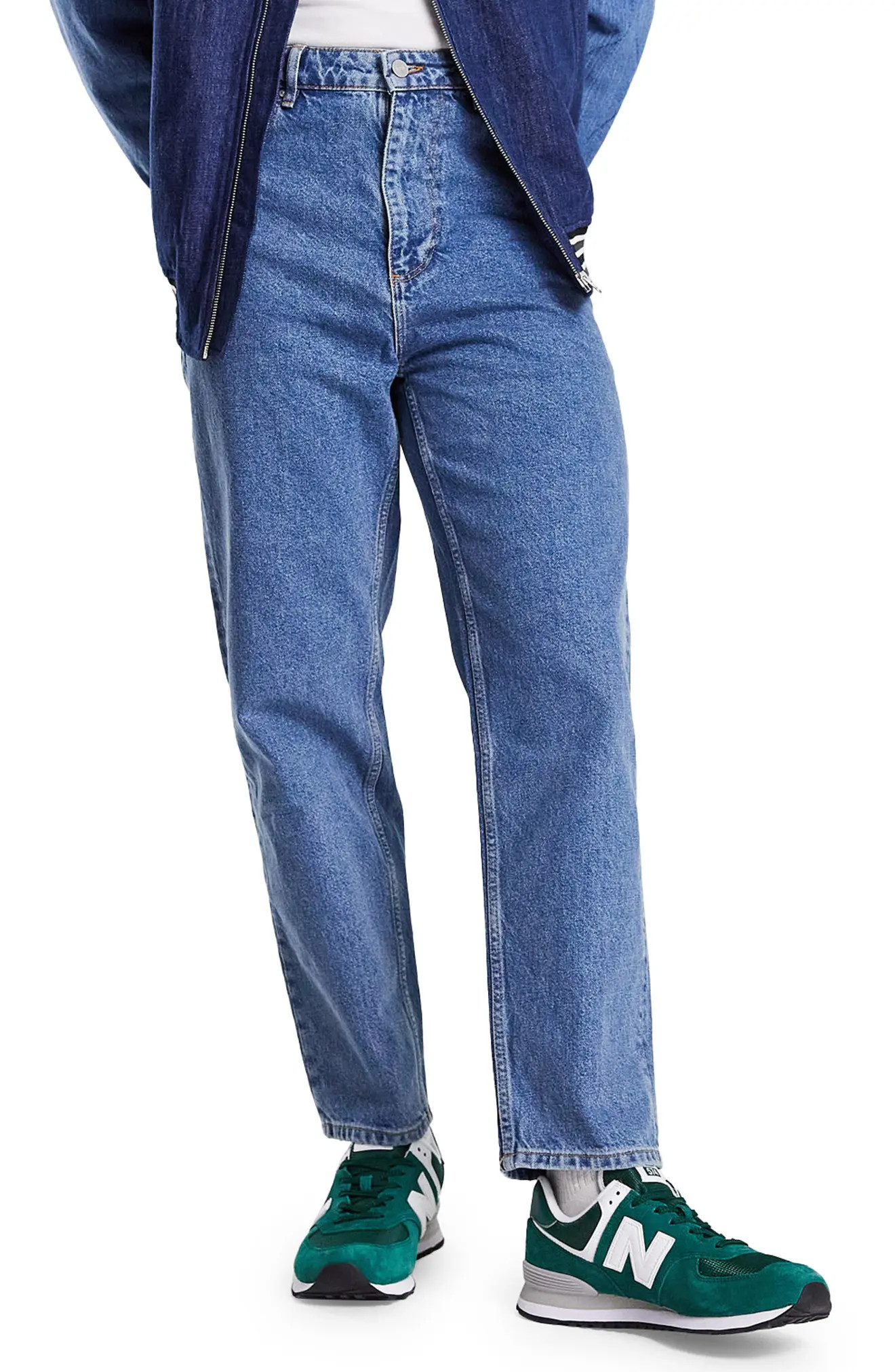 ASOS DESIGN High Waist Jeans in Mid Blue at Nordstrom, Size 33 X 30 | Nordstrom