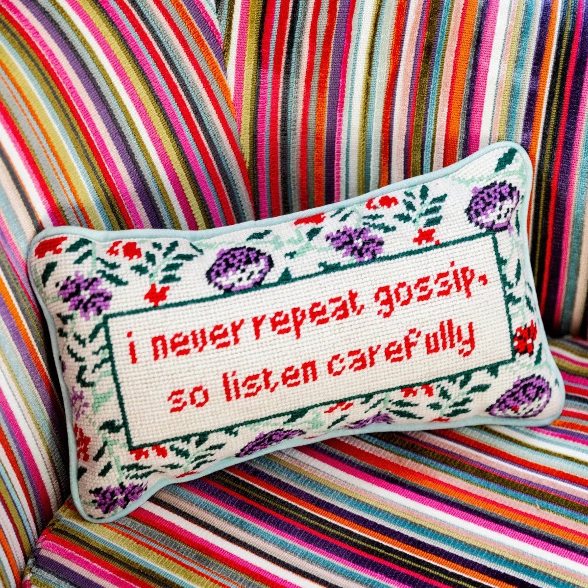 Gossip Needlepoint Pillow | Furbish Studio