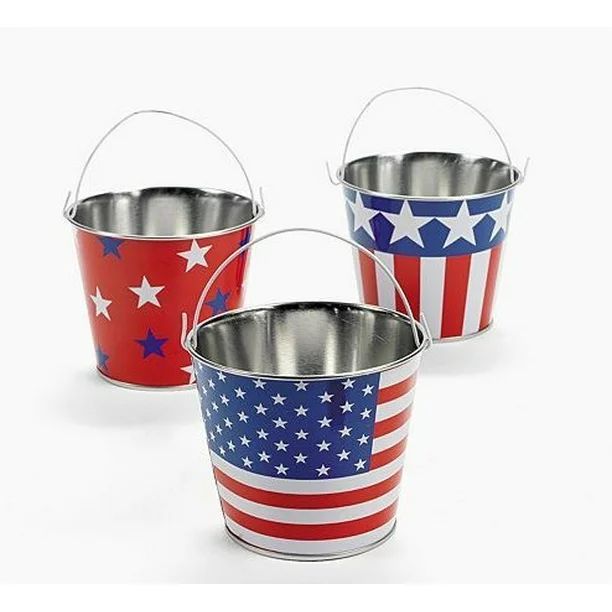 Patriotic Tin Pails - Party Supplies - 12 Pieces | Walmart (US)