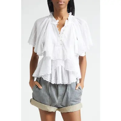 Isabel Marant Étoile Lorna Embroidered Voile Top in White at Nordstrom, Size 36 | Nordstrom