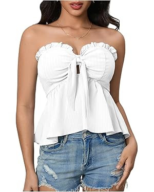 SOLY HUX Camiseta de verano sin mangas con volantes y ribete frontal para mujer | Amazon (US)