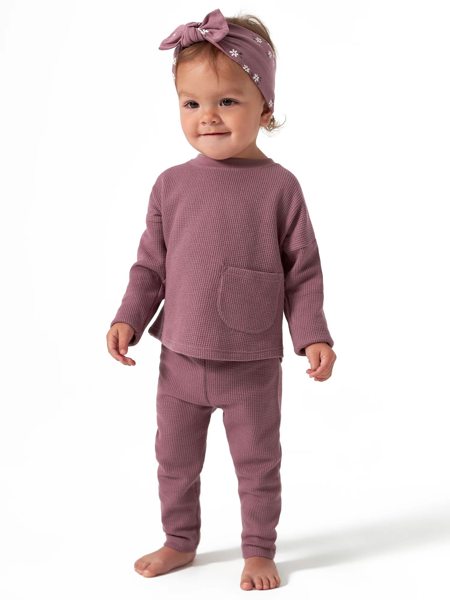 Modern Moments by Gerber Baby Girl Long Sleeve Waffle Top & Legging, 2 Piece Outfit Set, Sizes 0/... | Walmart (US)