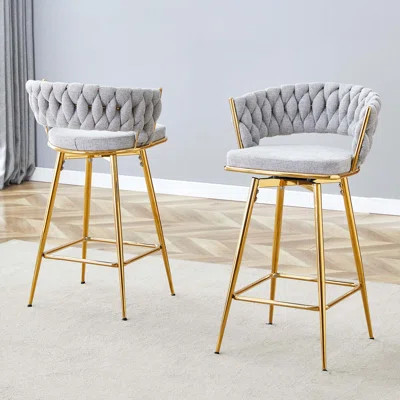 Two sets of swivel bar stools with breathable cotton and linen soft cushions, electroplated metal frames without rust | Wayfair North America