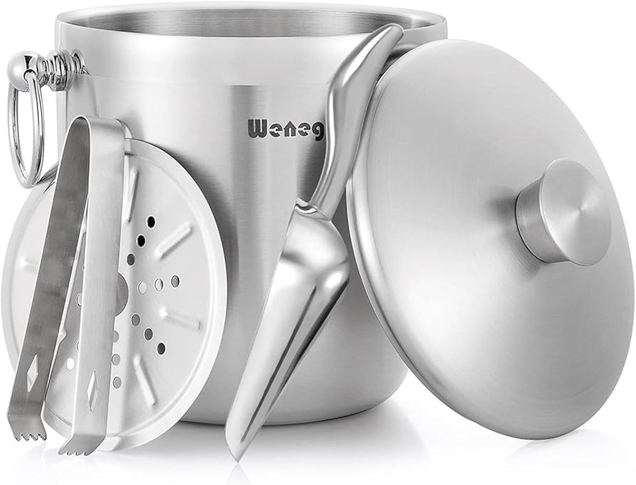 Ice Bucket with Lid, Scoop, Tongs and Strainer - Well Made Insulated Stainless Steel Keep Ice Fro... | Amazon (US)