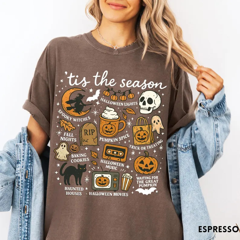 Vintage Halloween Comfort Colors\u00ae Shirt, Tis' the Season, Retro Halloween Aesthetic, Women's... | Etsy (Global)