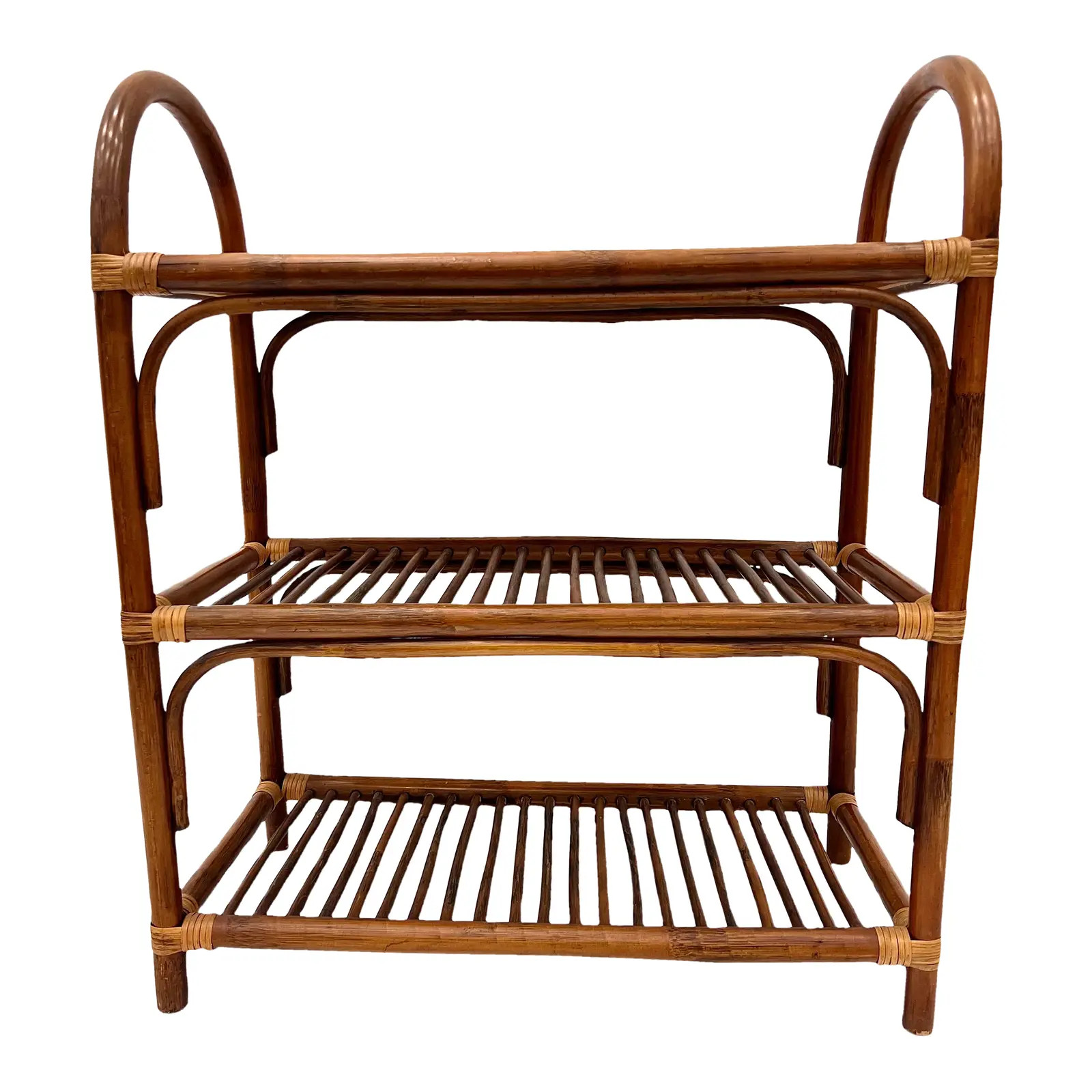 Vintage Coastal Rattan Shelf Bar Console | Chairish