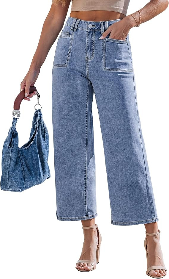 luvamia Wide Leg Jeans Woman Cropped Trendy Patch Pocket High Waisted 2026 Baggy Loose Straight L... | Amazon (US)