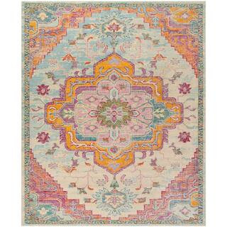 SAFAVIEH Crystal Light Blue/Fuchsia 9 ft. x 12 ft. Distressed Border Area Rug CRS501B-9 | The Home Depot