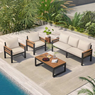 4-Piece Modular Patio Conversation Sets For 5 People, All-Weather Outdoor Furniture Sofa Set With Removable Cushion, Patio Sectional Sofa With Coffee | Wayfair North America