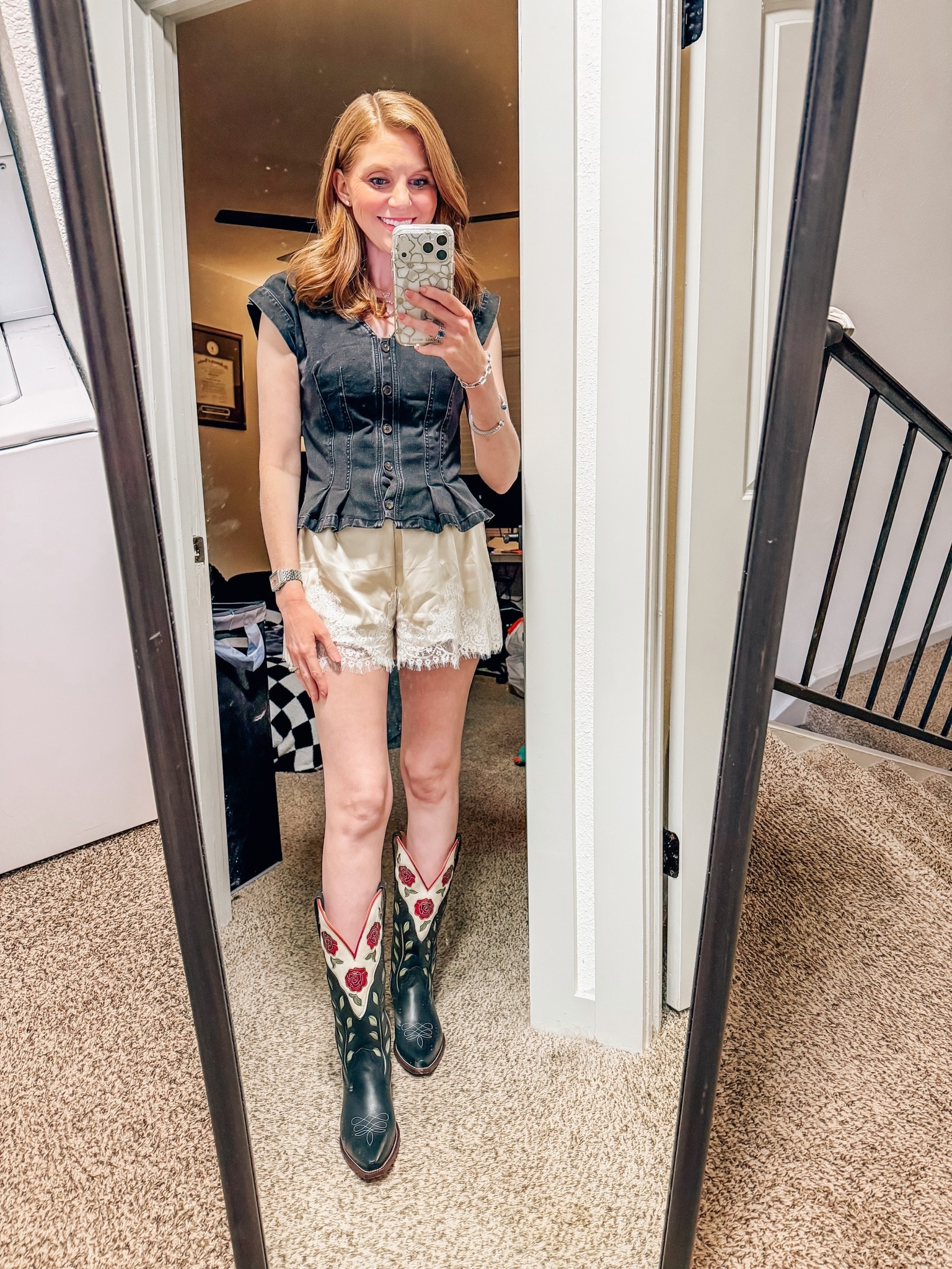 Size small top and shorts but both fit more like an XS boots I size down half from my street shoe size

#LTKgrwm #LTKootd #LTKSeasonal