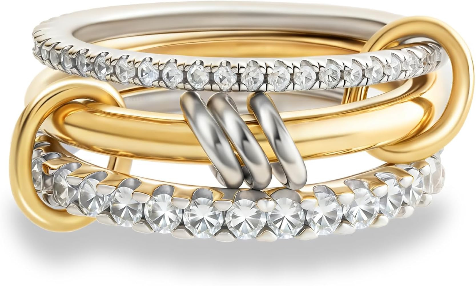 Stackable Rings for Women, Multicolored Connected Ring Set, Gold Silver Multi-Link Connected Ring... | Amazon (US)