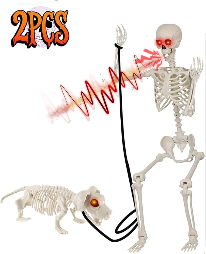 5.4Ft Halloween Skeleton with Skeleton Dog - Life Size Skeleton with Glowing Eyes Scary Creepy So... | Amazon (US)