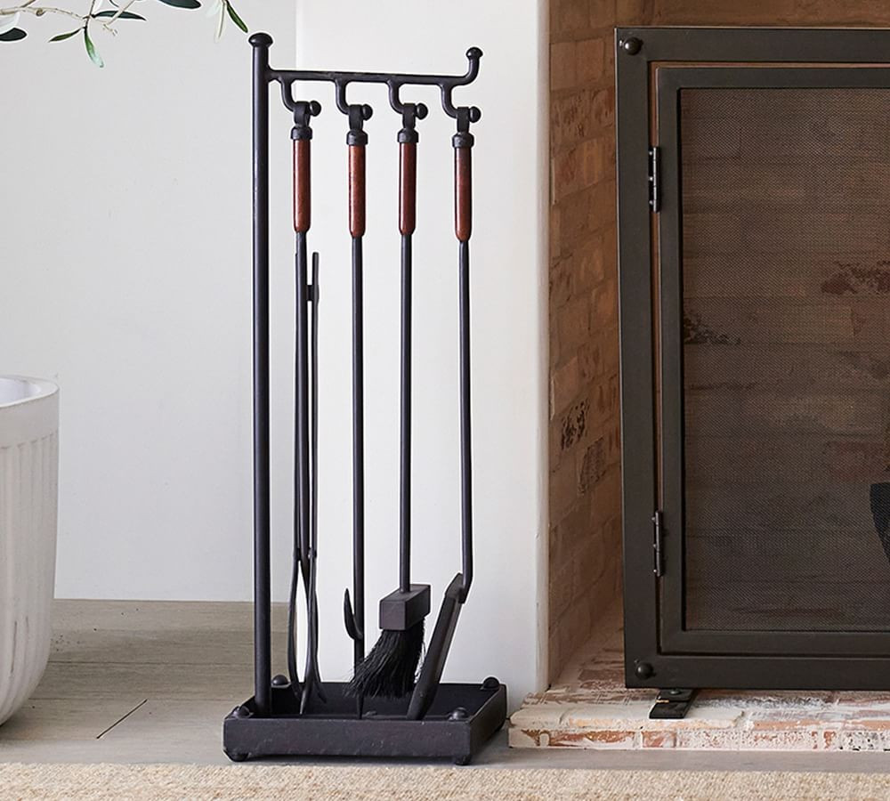 Indoor/Outdoor Industrial 5-Piece Dark Bronze Fireplace Tool Set | Pottery Barn (US)