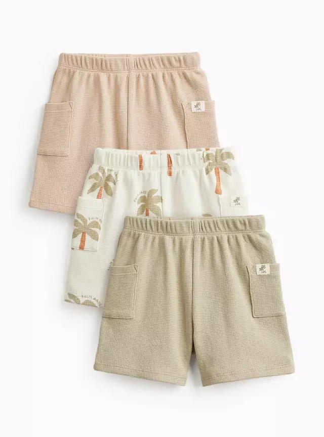 Buy Plain & Palm Tree Print Shorts 3 Pack 6-9 months | Trousers and leggings | Tu | Tu Clothing