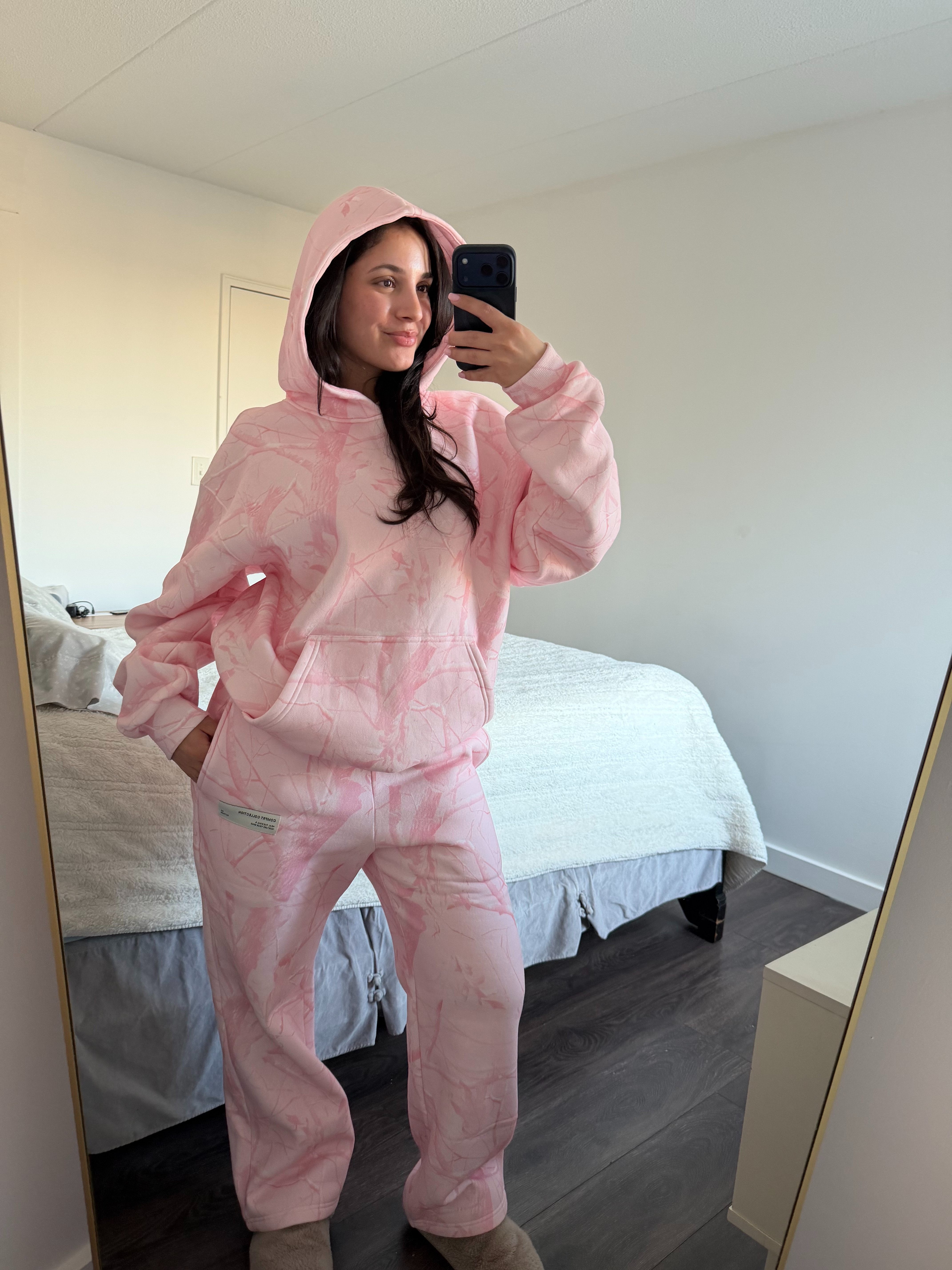 5'5" wearing size S in the hoodie and straight leg sweatpants. The petal pink camo is so cute and the oversized fit feels incredibly cozy. 

 #LTKootd #LTKActive #LTKTravel