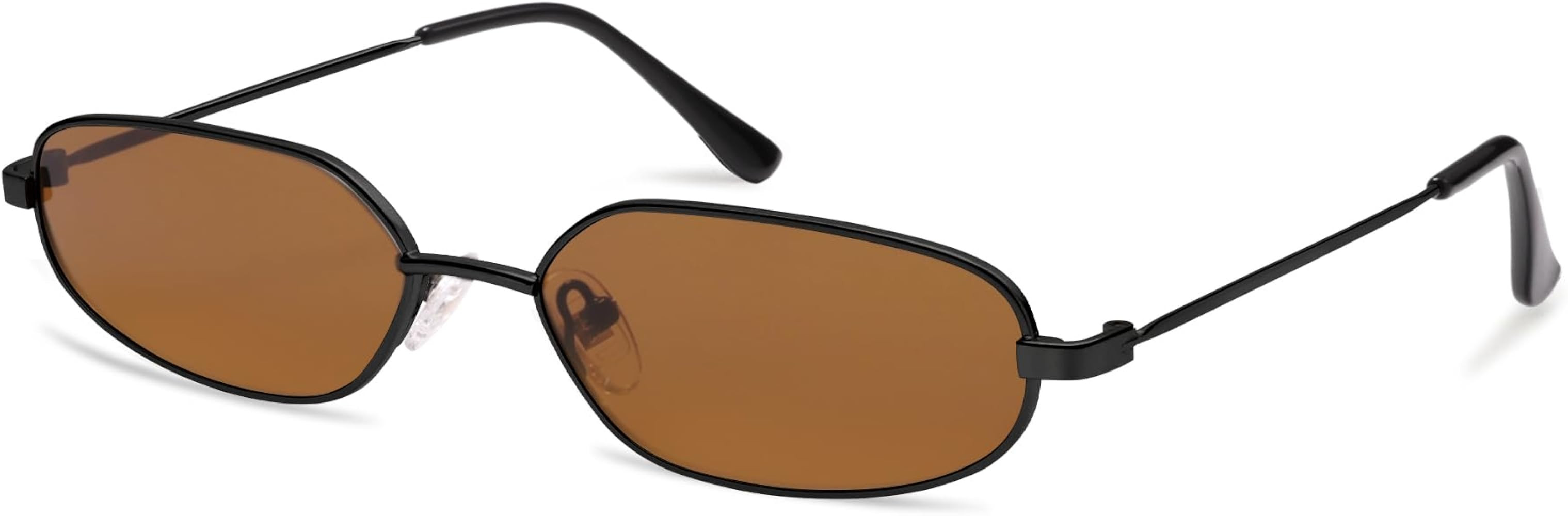 Small Oval Sunglasses For Women Men Retro Rectangle Metal Sun Glasses AP3685,Black/Brown | Amazon (US)