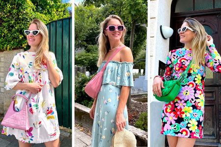 Floral Dresses. Fashion Blogger Girl by Style Blog Heartfelt Hunt. Girl with blond hair wearing floral dresses in various styles. #floraldress #flowerdress #summerdress #colorfuloutfit #colorfulstyle #colorfulfashion #colorfullooks #fashionfun #cutesummeroutfit #summerfashion2023 #summerlookbook #fitcheck #dailylooks #dailylookbook #contentcreator #microinfluencer #discoverunder20k